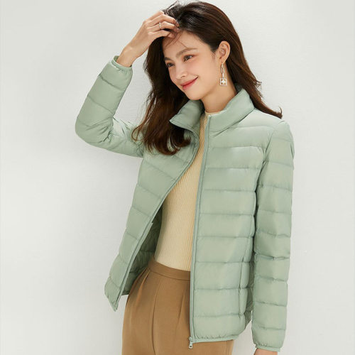 2024新款90绒羽绒服女立领轻薄短款大码轻便白鸭绒外套平湖