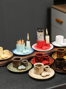 跨境 莫兰迪色系烛台北欧风格家居氛围装饰品鼠尾草摆件圣木托盘