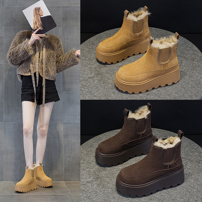 9966真皮雪地靴女棉鞋冬季加绒2025年新款爆款复古短靴厚底