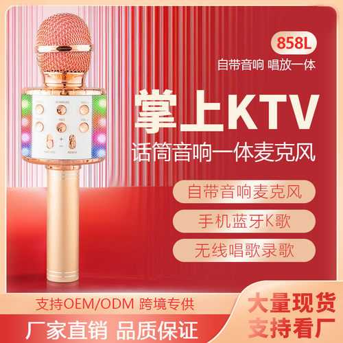 跨境直供WS858L无线蓝牙手机K歌电容麦克风音响话筒一体直播设备