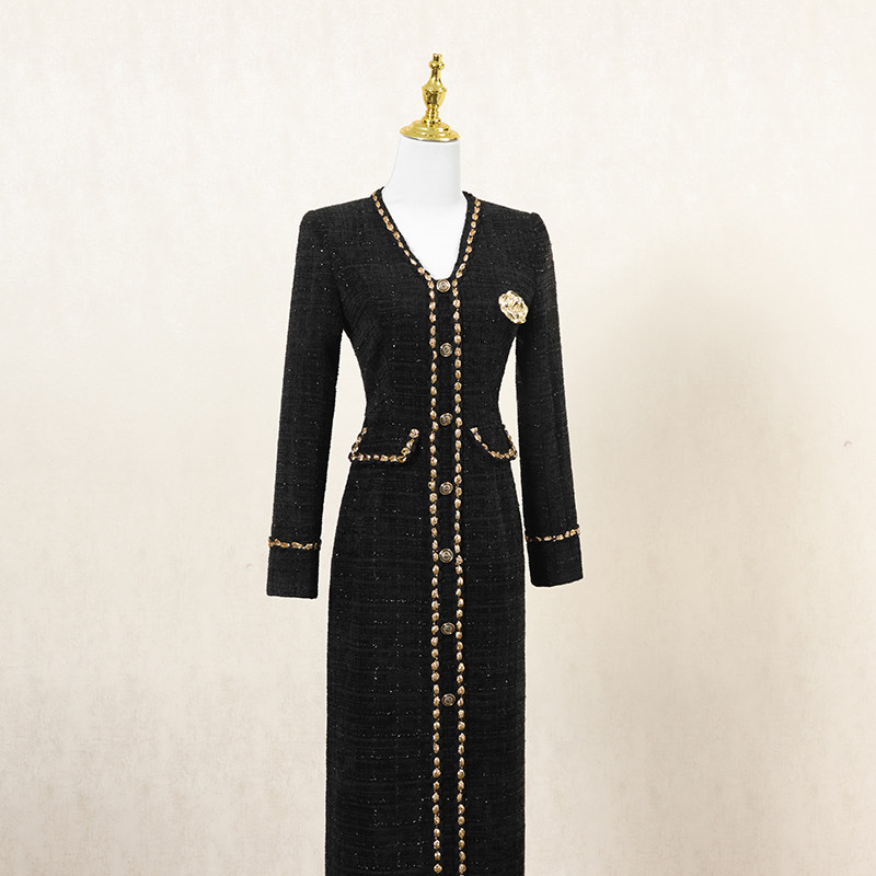 黑色复古小香风连衣裙