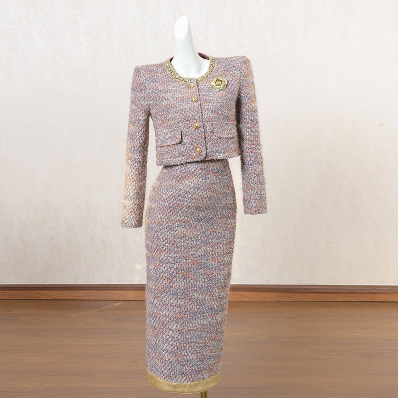 法式复古小香风套装女2025年冬季新款高级感夹棉外套吊带裙两件套