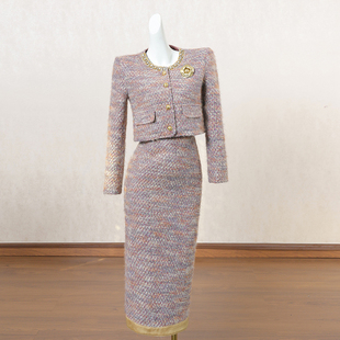 法式复古小香风套装女2025年冬季新款高级感夹棉外套吊带裙两件套