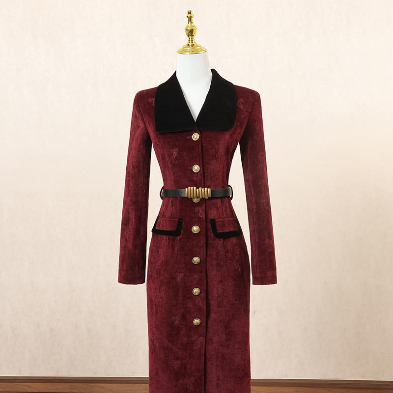 红色复古西装连衣裙女