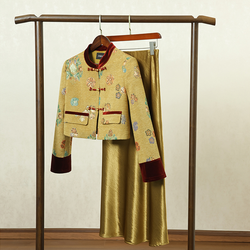 黄色新中式国风短款外套