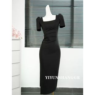 长裙法式 黑色国风改良连衣裙女夏季 设计感高端气质御姐风礼服裙子