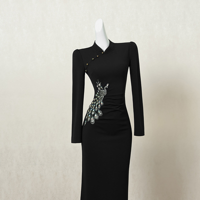 黑色新中式国风改良旗袍连衣裙