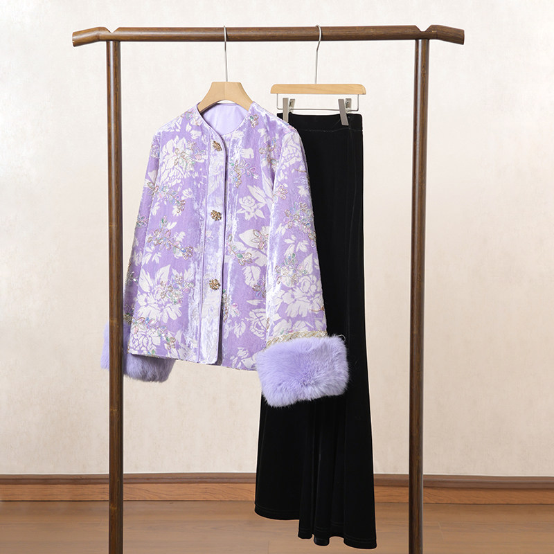 紫色新中式国风羽绒服外套