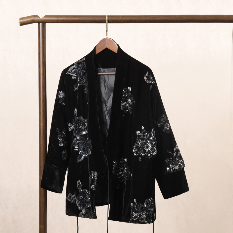 黑色新中式国风羽绒服外套