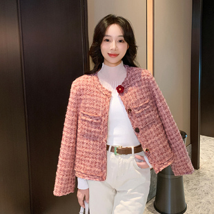 粉色格子羽绒小香风加厚保暖外套女2025冬季新款显瘦百搭短款上衣