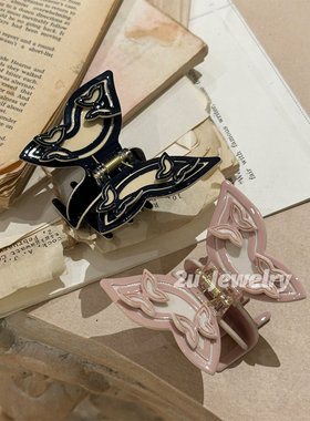 韩国ins新款立体雕刻拼色蝴蝶抓夹法式盘发中号鲨鱼夹醋酸发饰女