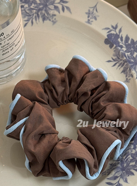 韩国ins新款秋冬蓝棕撞色布艺大肠发圈马尾丸子头盘发皮筋发饰女