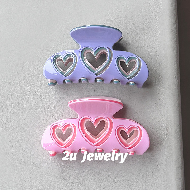 2U定制Y2K甜美芭比粉镂空爱心抓夹香芋紫千层醋酸发抓中号鲨鱼夹