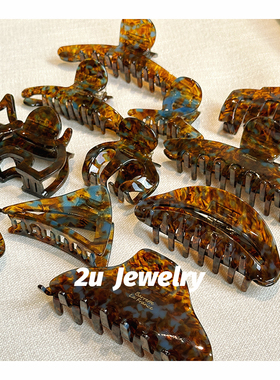 韩国ins碎花蓝茶色系列大号抓夹高级感金标醋酸盘发鲨鱼夹发饰女