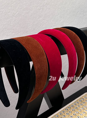 韩国ins新款复古红色丝绒发箍高级感黑色名媛发饰少女百搭宽头箍