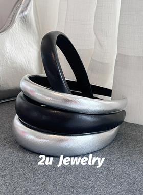 韩国ins新款冷淡风发箍银色宽边头箍pu皮质黑色压发头饰边夹发圈