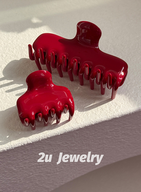 韩国ins新款红色方形大号法式盘发抓夹小号半扎醋酸高级感鲨鱼夹