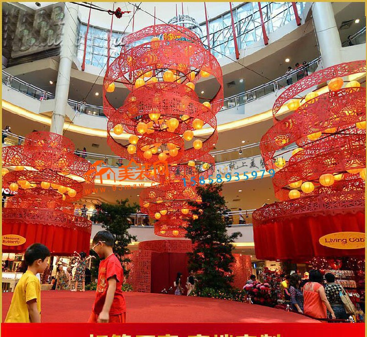 新年春节美陈中庭吊饰商场喜庆氛围摆件天井吊饰新年中空装饰品