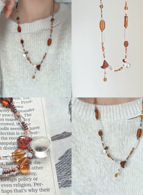 冰美式｜酒馆原创琥珀原创设计复古串珠项链毛衣链