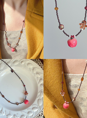 圣诞系列～酒馆原创项链秋冬苹果毛衣链内搭复古设计感时尚