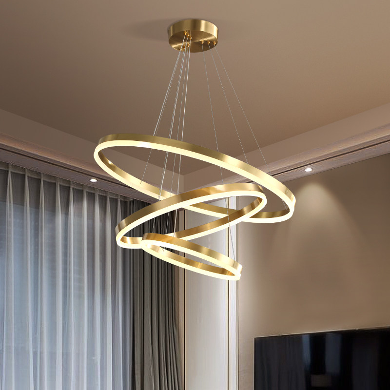 新款新款led复式楼黑白森林灯具创意大厅网红灯卧室客厅圆环个性