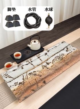 广西天然国画石奇石草花石整料精雕 山水纹轻奢茶盘 送礼收藏佳品