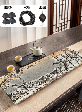【广西天然国画石茶盘 高端轻奢礼选】原石精雕 方正格局藏雅韵