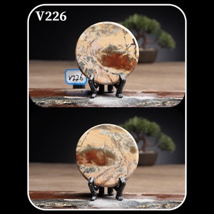 广西草花石国画石奇石直径6cm上漆正圆片吊坠杯垫小薄片V226-265