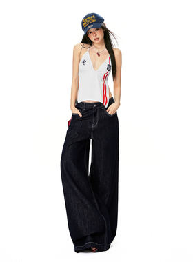 花漾26th ootd!2026春季新款美式复古原牛色宽松直筒垂感拖地裤子