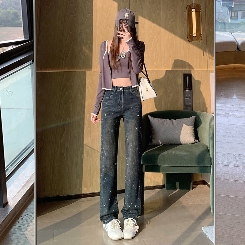 花漾2026年烫钻软牛仔裤女春夏新款梨形身材显瘦垂感窄版直筒裤,女装/女士精品,牛仔裤,淘宝优惠券,粉丝福利购,淘宝优惠卷