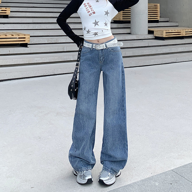 花漾0096美式复古辣妹低腰宽松直筒牛仔裤女阔腿垂感百搭拖地裤,女装/女士精品,牛仔裤,淘宝优惠券,粉丝福利购,淘宝优惠卷