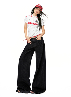 花漾26th ootd!2026年春季新款赤色扣眼低腰宽松A字型原色牛仔长