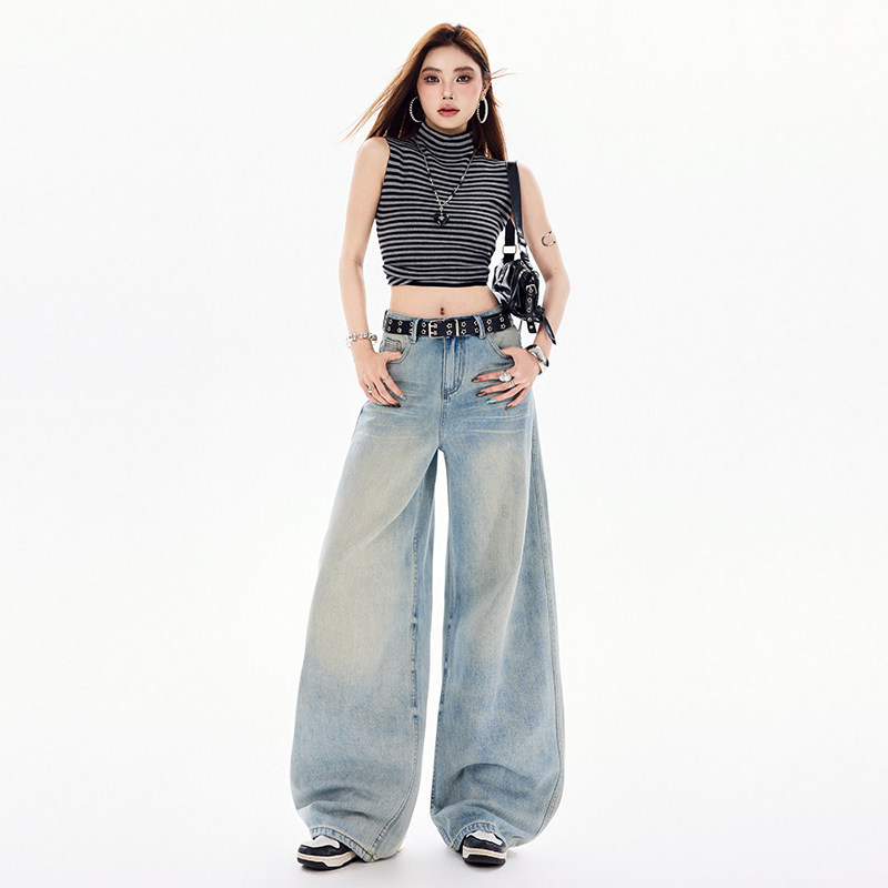 花漾2026年春款美式复古水洗做旧宽松阔腿高腰百搭潮ins牛仔裤女,女装/女士精品,牛仔裤,淘宝优惠券,粉丝福利购,淘宝优惠卷