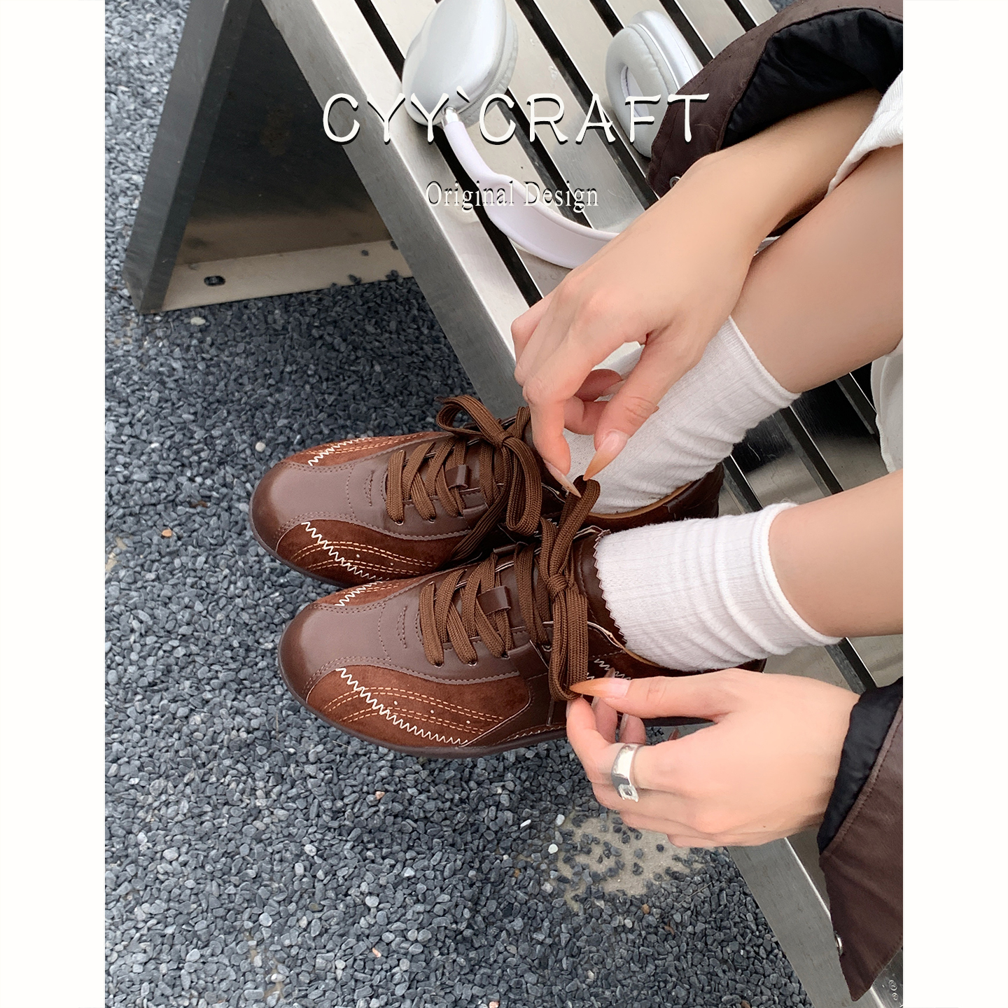 牛皮~美拉德内增高德训鞋女秋冬