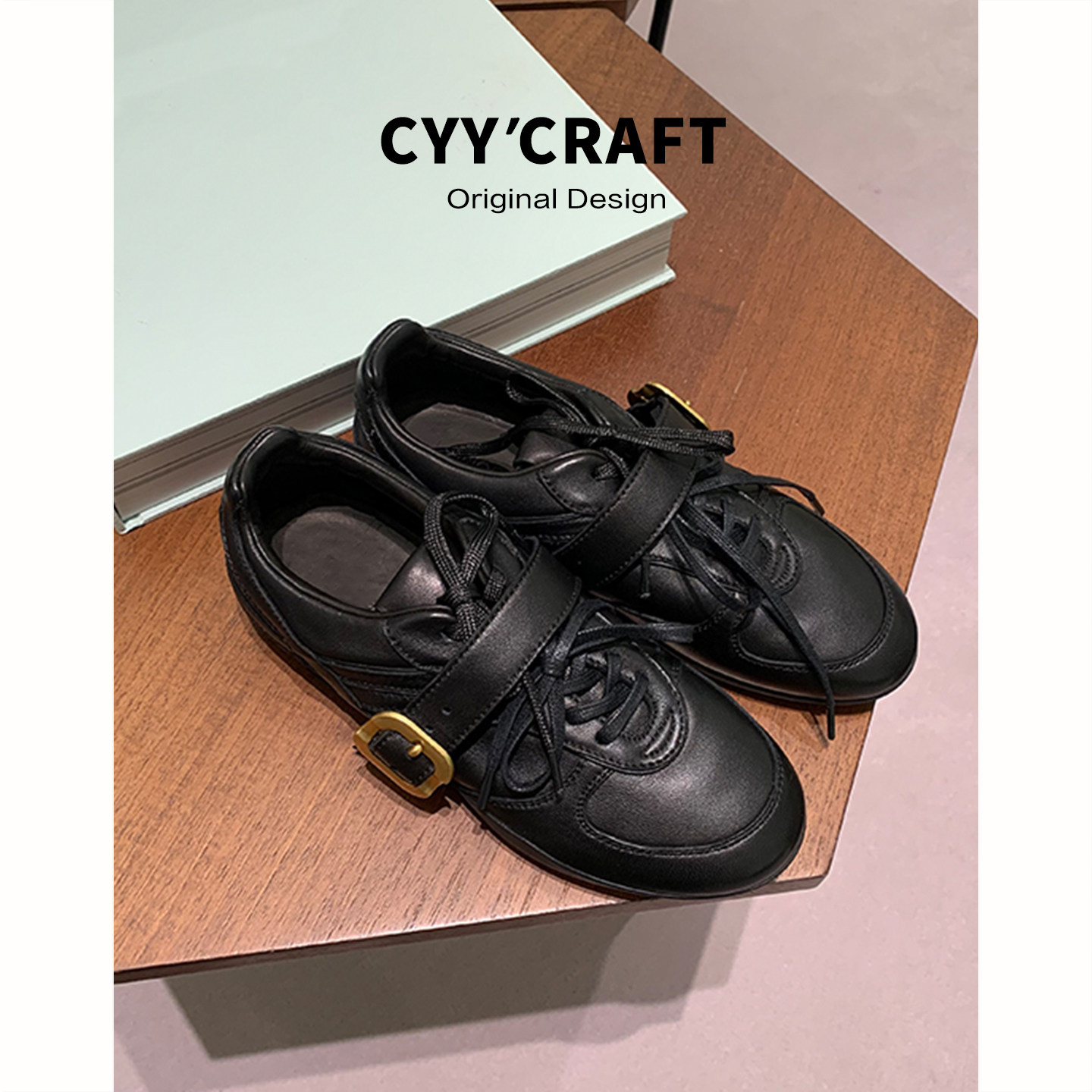 牛皮皮带扣复古德训鞋女新款双鞋带百搭黑色小皮鞋女休闲运动鞋女,女鞋,时尚休闲鞋,淘宝优惠券,粉丝福利购,淘宝优惠卷