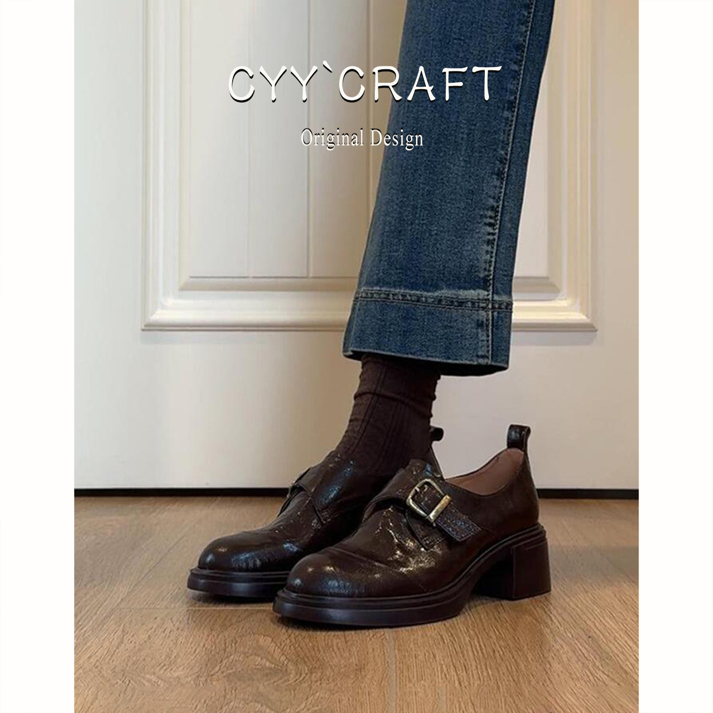 牛皮~复古皮带扣乐福鞋女秋冬款