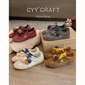 复古毛球德训鞋 女2025新款 百搭圆头系带阿甘鞋 牛皮 休闲运动板鞋