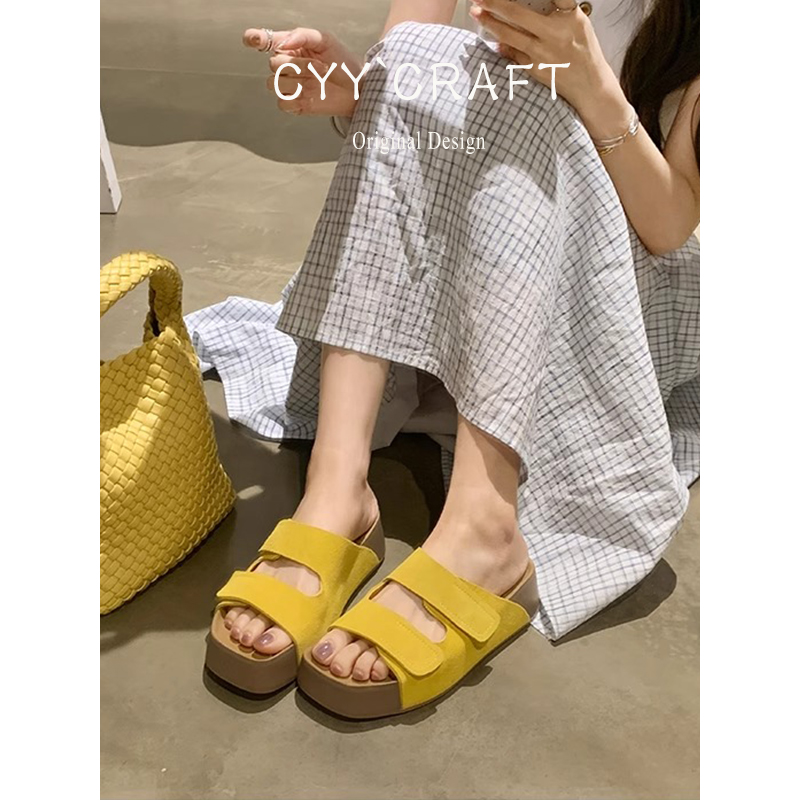 牛皮版~厚底增高勃肯拖鞋女夏外穿2025新款懶人休閑軟底涼拖鞋女