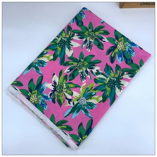 纯棉平纹印花布料服装床品惠安女头巾手工DIY裙子面料粉红底大花