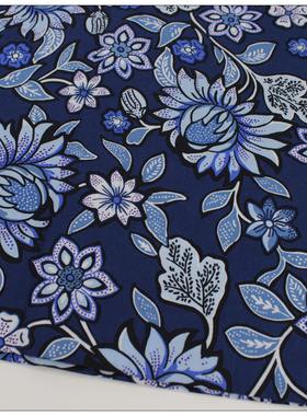 VB外贸印花平纹印花布料床品服装惠安女头巾手工拼布面料蓝色大花