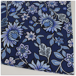 VB外贸印花平纹印花布料床品服装惠安女头巾手工拼布面料蓝色大花