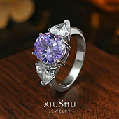 高级感食指戒新款 定制款 个性 戒指小众不撞款 薰衣草紫钻色三石款