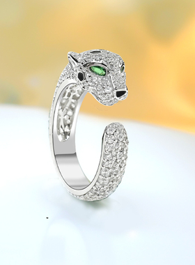 轻奢925纯银个性豹子开口戒指