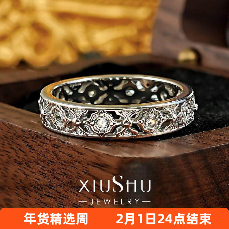 布契风蕾丝花纹925银复古宫廷戒指排戒窄版镶嵌火彩高碳钻叠戴女,饰品/流行首饰/时尚饰品新,戒指/指环,淘宝优惠券,粉丝福利购,淘宝优惠卷