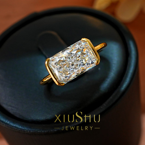 中古极简风碎冰切925银戒指火彩高碳钻方糖INS钻戒轻奢礼物气质