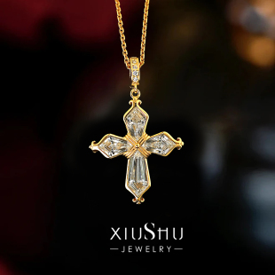轻奢时髦《 鸢尾花十字架》s925纯银锁骨项链吊坠小众设计百搭