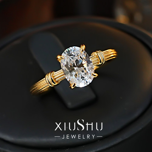 璀璨鸽子蛋925银线条气质戒指