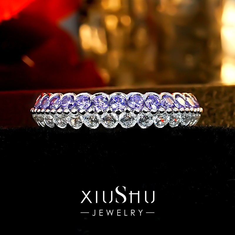 双色排钻925银ins风精工版戒指