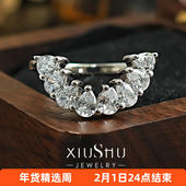 叠戴排钻戒指半圈水滴设计感925银镶嵌高碳钻ins风小众个性