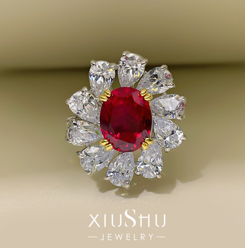 xiushu高定4克拉人造鸽血红戒指